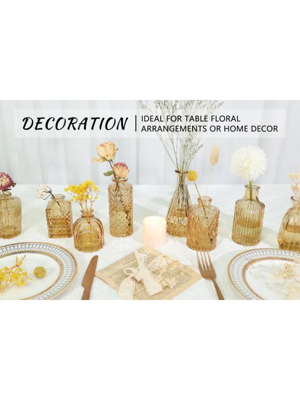 Set of 12 Small Gold Amber Glass Bud Vases - Elegant Flower Decor for Home